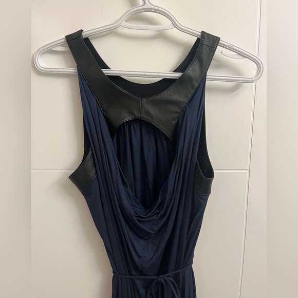 BCBG navy blue dress with black leather trim - Picture 5 of 6
